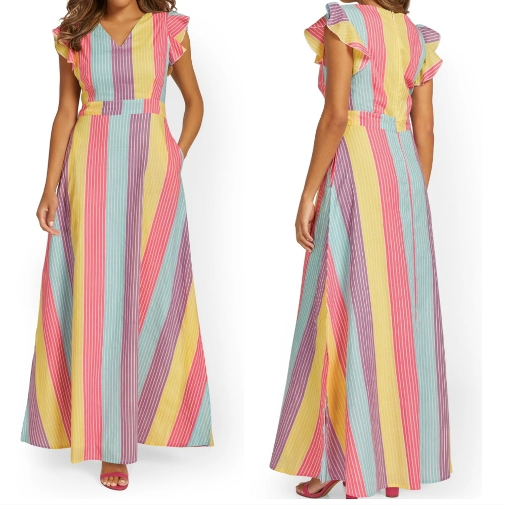New York & Company Multicolor Striped Maxi Dress
